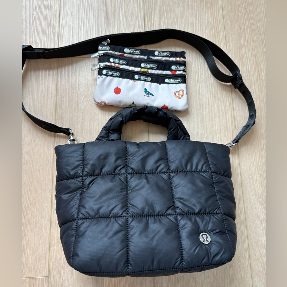 Lululemon 5L quilted nylon tote bag+ lesportsac 3 zip nyc print wallet
